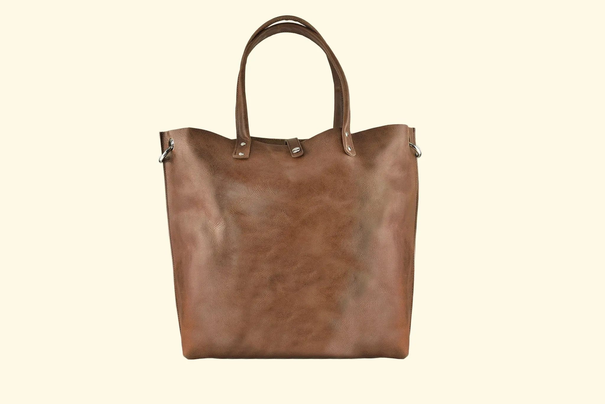 Paseo Leather Tote - Genuine Caramel Leather with Removable Strap - Sierra Leather Co.