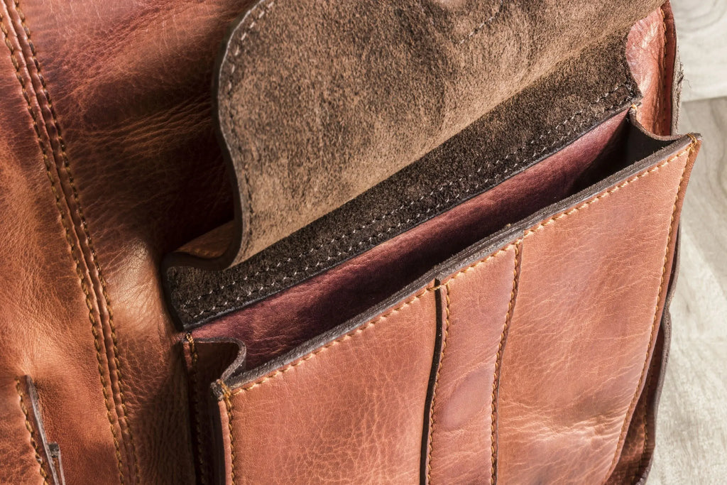 Commuter Leather Briefcase - Washed Leather with Laptop Sleeve - Sierra Leather Co.