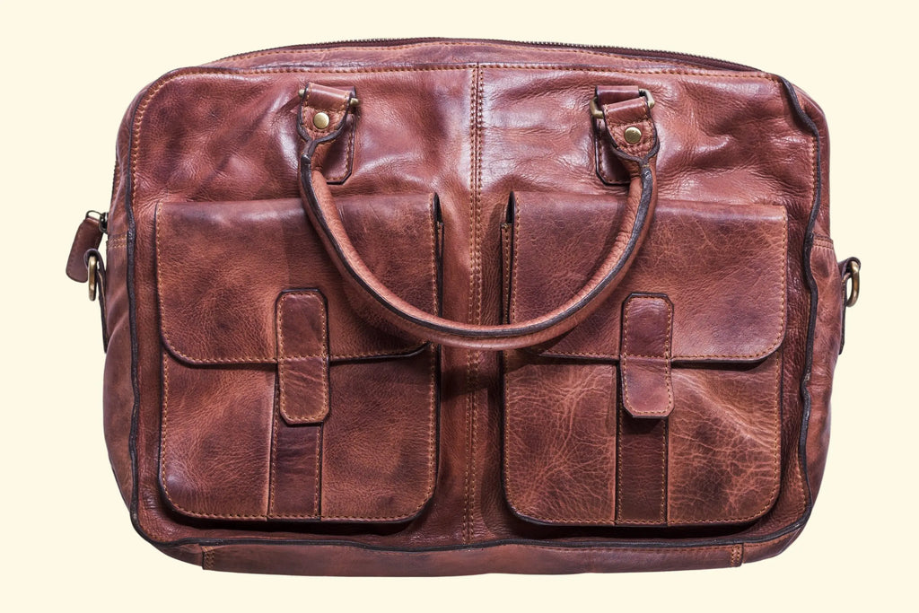 Commuter Leather Briefcase - Washed Leather with Laptop Sleeve - Sierra Leather Co.