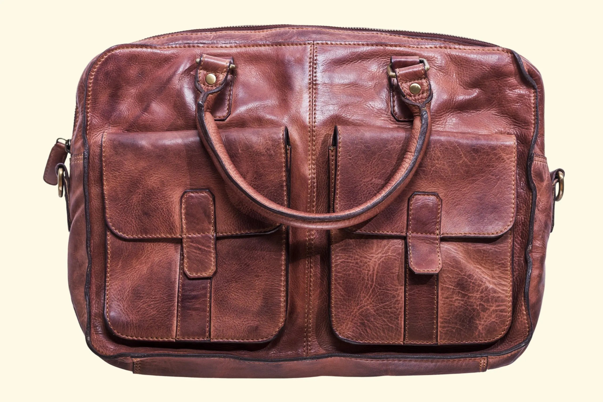 Commuter Leather Briefcase - Washed Leather with Laptop Sleeve - Sierra Leather Co.