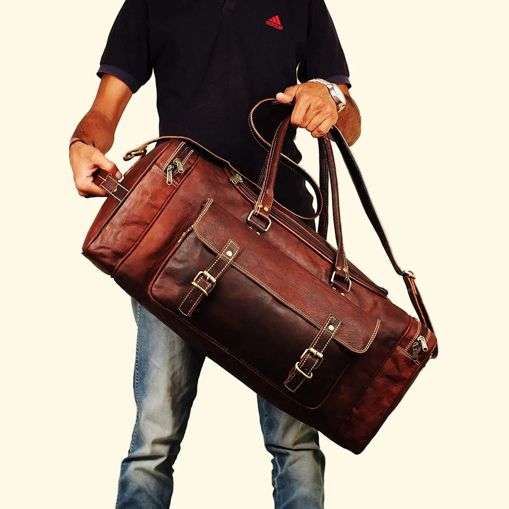 Premium Full Grain Leather Duffle Bag - Handcrafted Weekend Travel Bag - Sierra Leather Co.