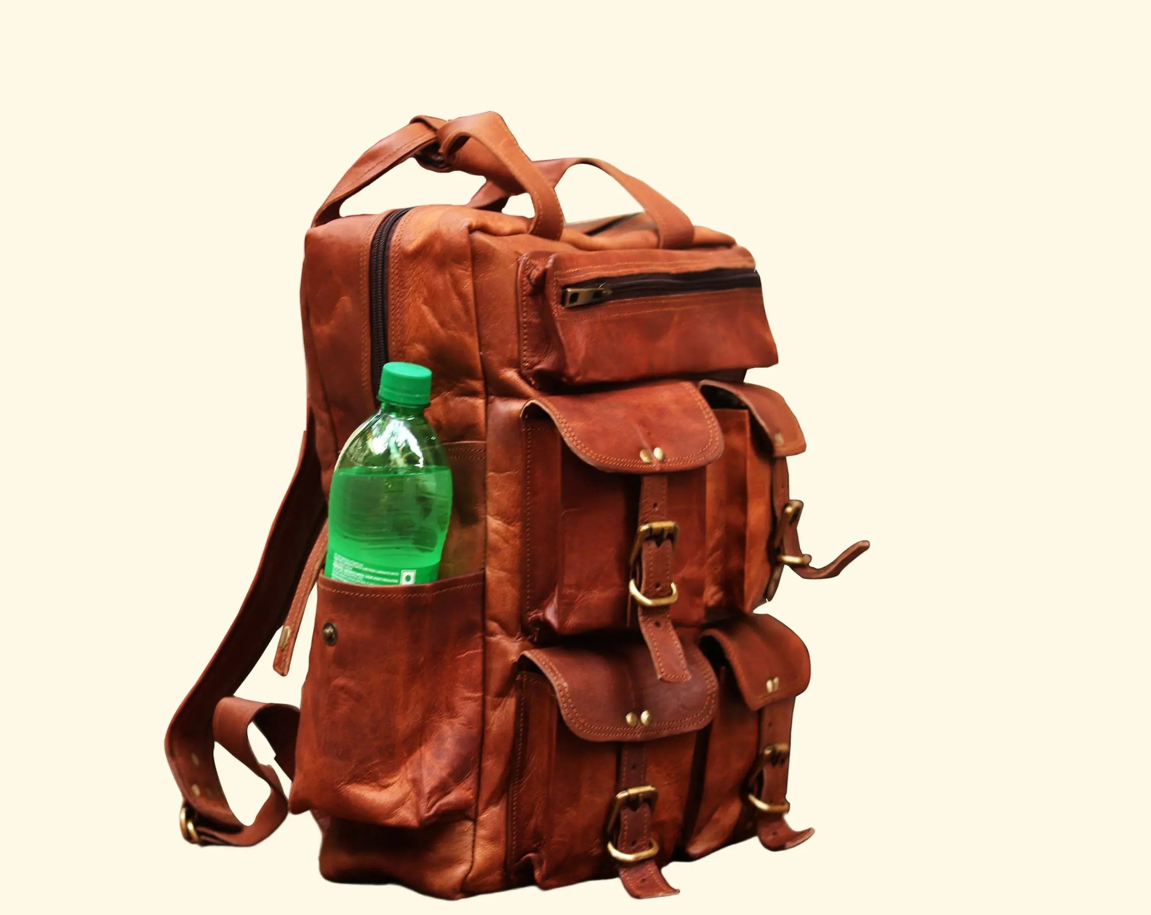 Multi-Pocket Leather Rucksack - 15.6" Laptop Backpack - Sierra Leather Co.