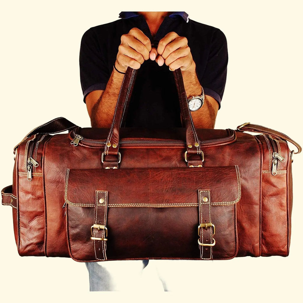 Premium Full Grain Leather Duffle Bag - Handcrafted Weekend Travel Bag - Sierra Leather Co.