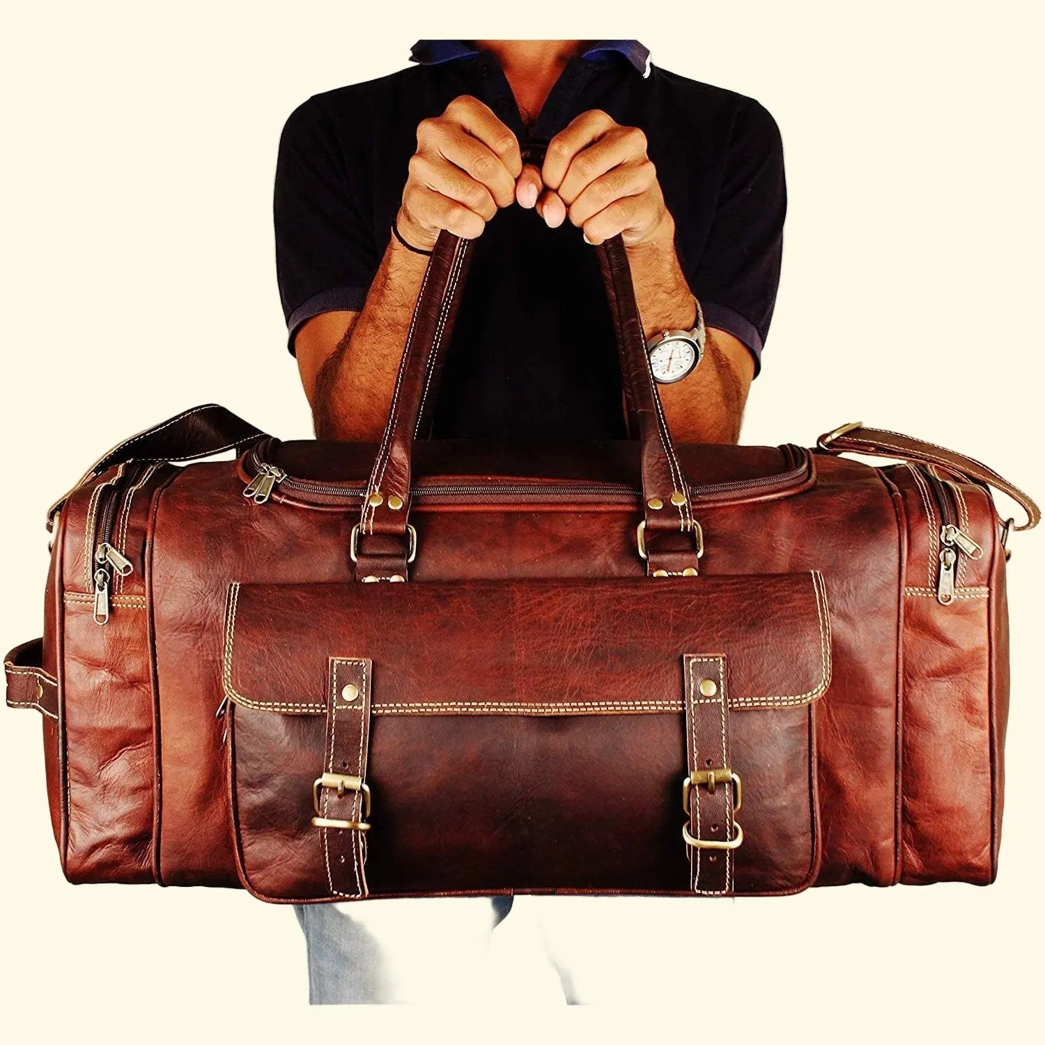 Premium Full Grain Leather Duffle Bag - Handcrafted Weekend Travel Bag - Sierra Leather Co.