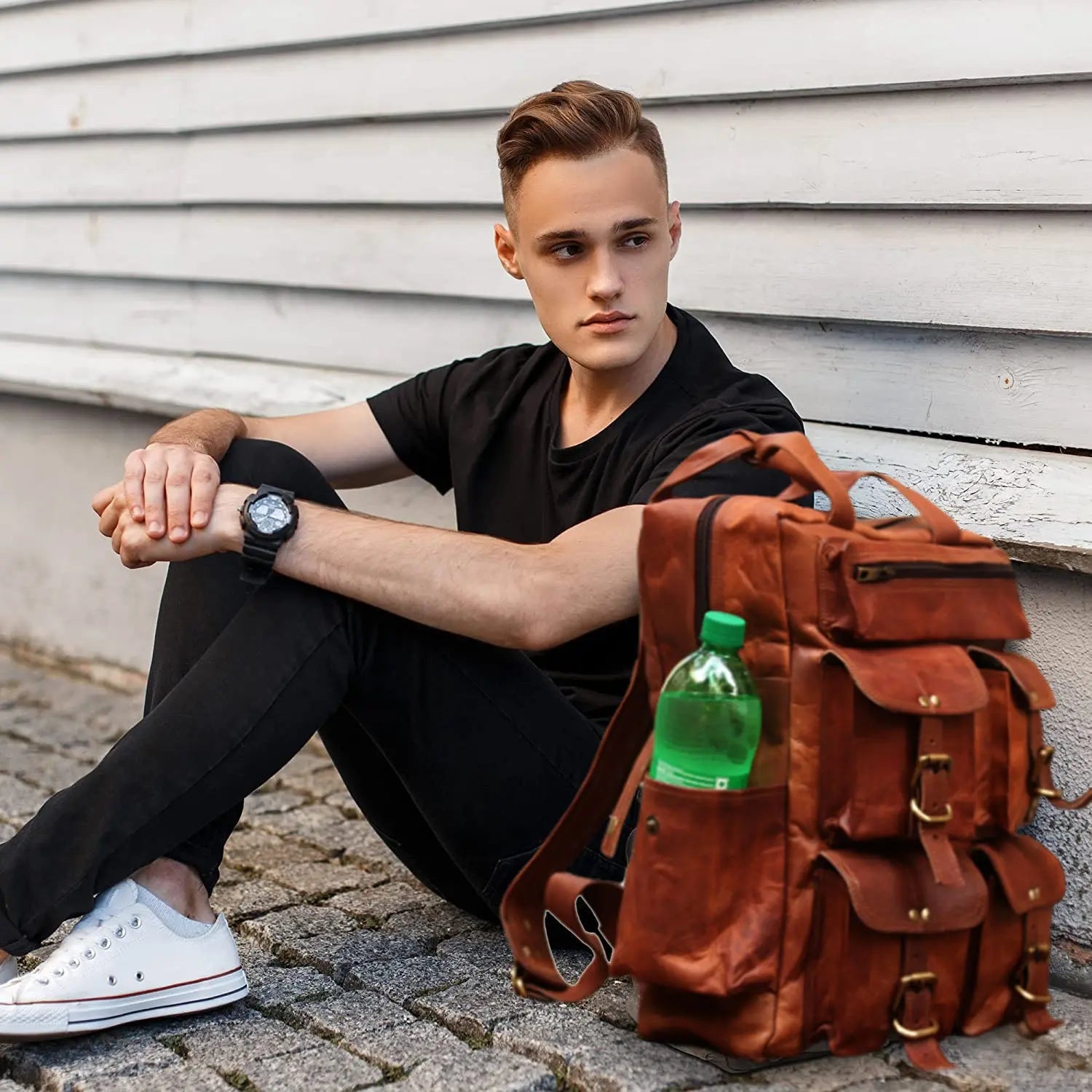 Multi-Pocket Leather Rucksack - 15.6" Laptop Backpack - Sierra Leather Co.