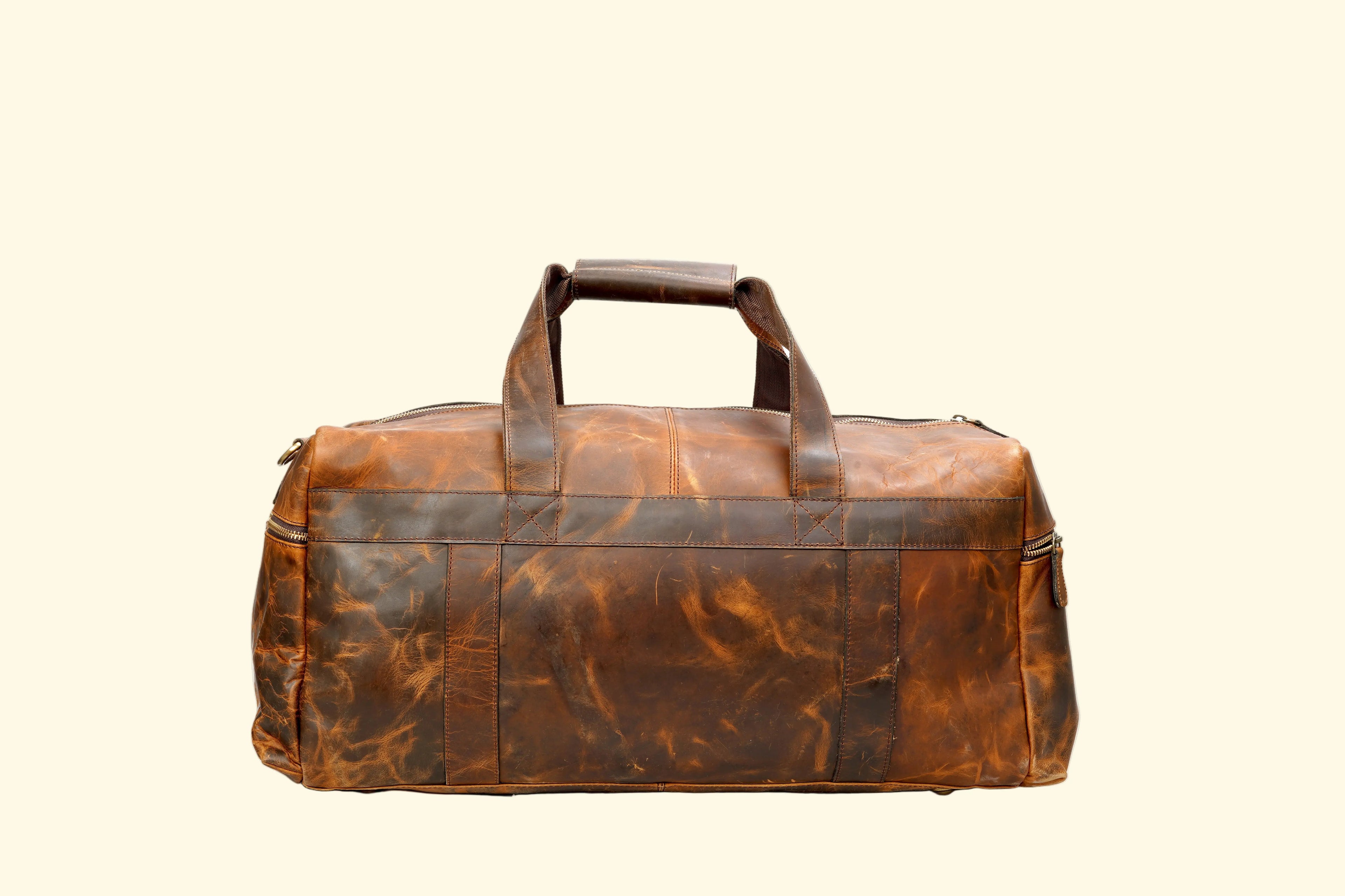 Handcrafted Buffalo Leather Duffle Bag - Unisex Travel Weekender - Sierra Leather Co.