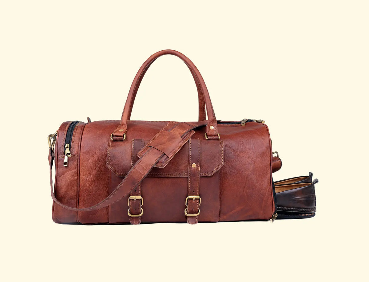 Leather Travel Duffle Bag with Shoe Compartment - Sierra Leather Co.