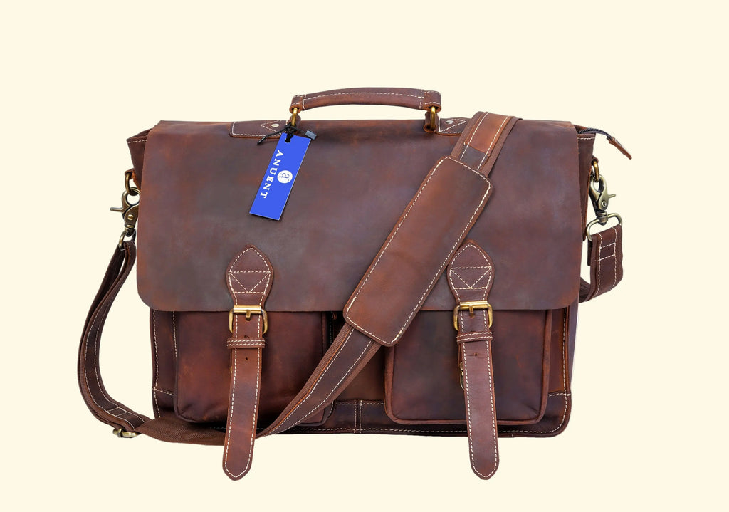 Handcrafted Brown Leather Laptop Bag - Dual Pocket Messenger - Sierra Leather Co.