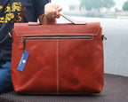 Handcrafted Leather Laptop Messenger Bag with Orange Handle - Sierra Leather Co.