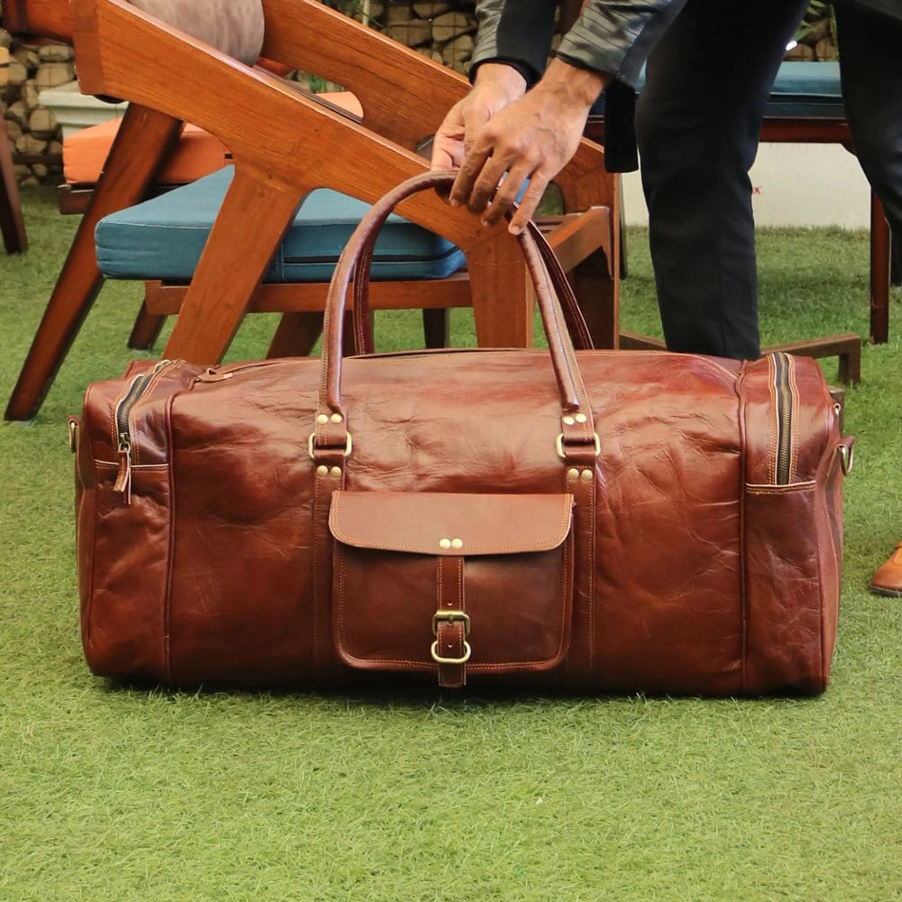 Square Leather Travel Duffle Bag - Sierra Leather Co.