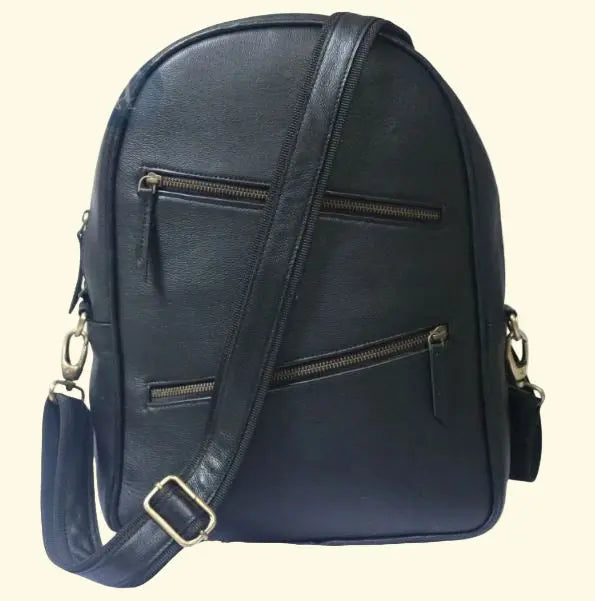 convertible backpack purse black cross body leather Handcrafted Black Leather Backpack