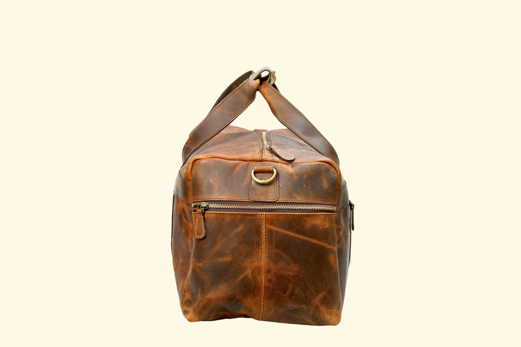 Handcrafted Buffalo Leather Duffle Bag - Unisex Travel Weekender - Sierra Leather Co.