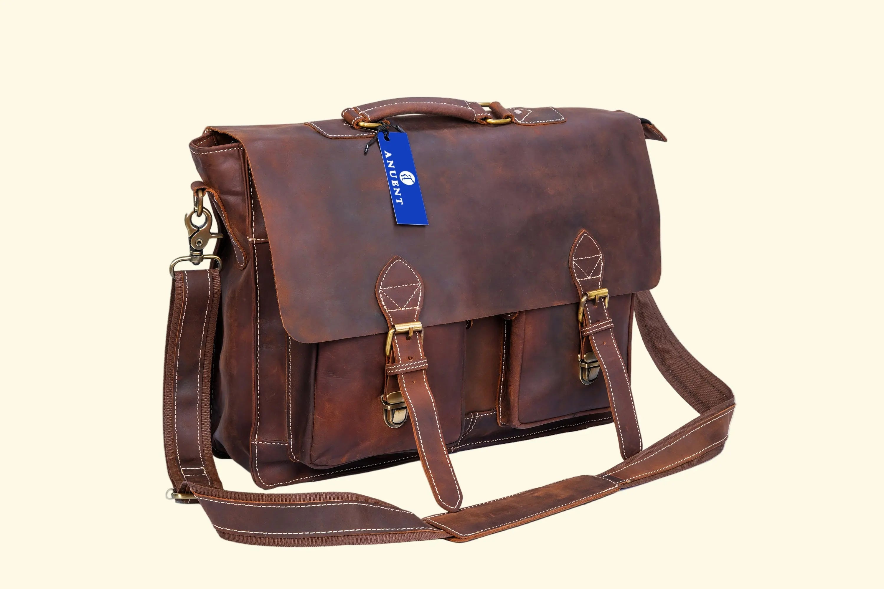 Handcrafted Brown Leather Laptop Bag - Dual Pocket Messenger - Sierra Leather Co.