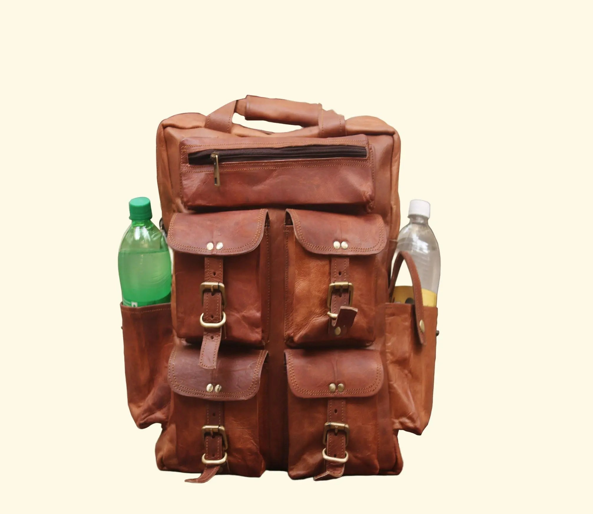 Multi-Pocket Leather Rucksack - 15.6" Laptop Backpack - Sierra Leather Co.