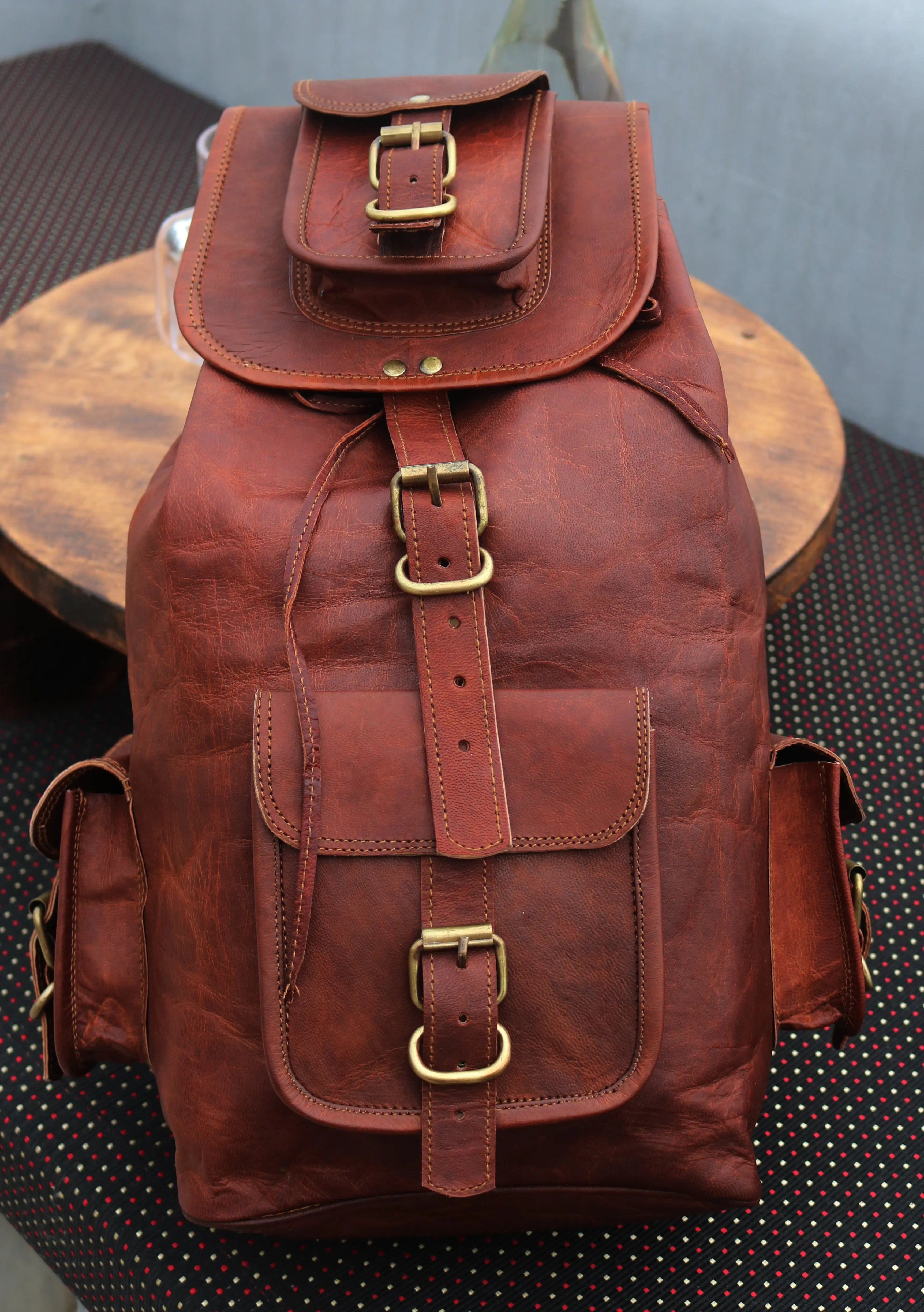 Handcrafted Leather Travel Rucksack - Vintage Backpack - Sierra Leather Co.