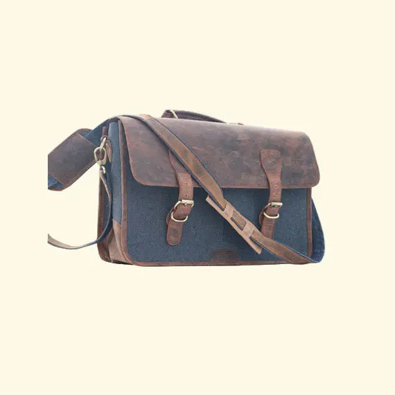 Buffalo Canvas Leather Messenger Bag - Laptop Crossbody - Sierra Leather Co.