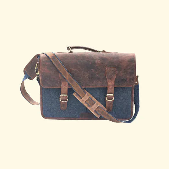 Buffalo Canvas Leather Messenger Bag - Laptop Crossbody - Sierra Leather Co.