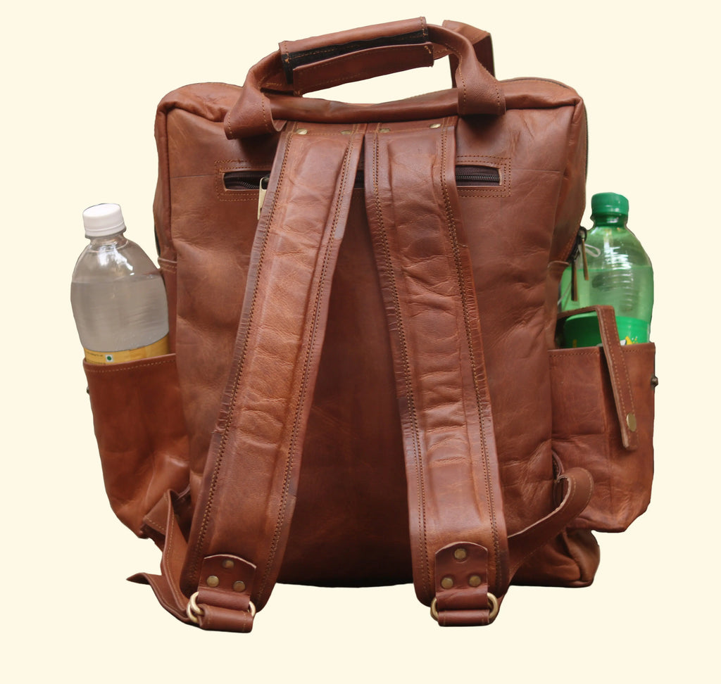 Multi-Pocket Leather Rucksack - 15.6" Laptop Backpack - Sierra Leather Co.