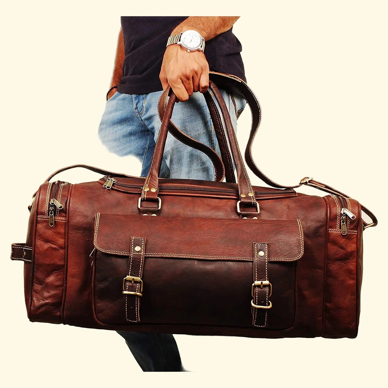 Premium Full Grain Leather Duffle Bag - Handcrafted Weekend Travel Bag - Sierra Leather Co.
