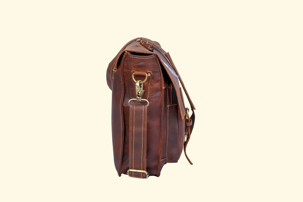 Handcrafted Brown Leather Laptop Bag - Dual Pocket Messenger - Sierra Leather Co.